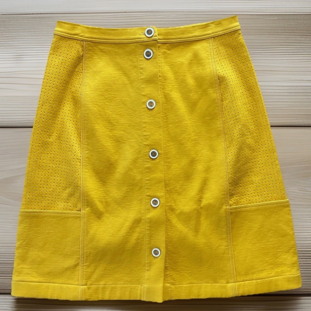 FENDI Women’s Sz 40 (US 8/10) Wool Cotton Silk Lined Yellow Button Front Skirt